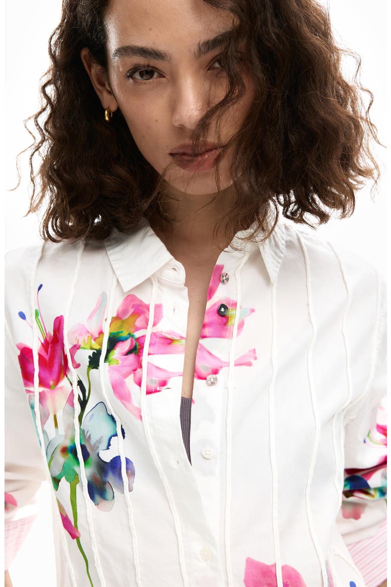 Placement Print Cotton Button-Up Shirt, Alternate, color, WHITE