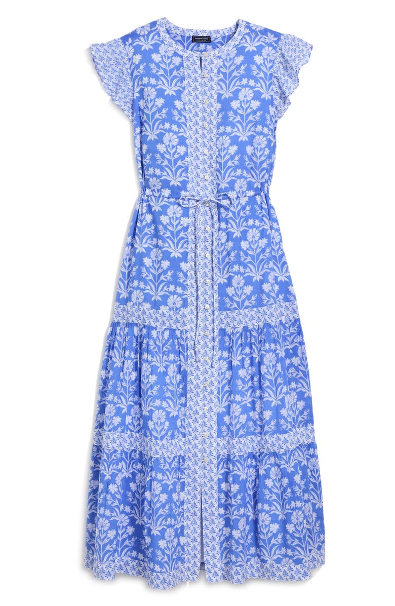 vineyard vines Abigail Floral Tie Waist Cotton Blend Voile Dress, Alternate, color, Floral Breaker Blue