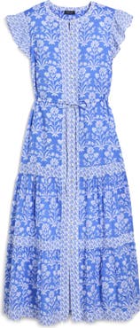 vineyard vines Abigail Floral Tie Waist Cotton Blend Voile Dress