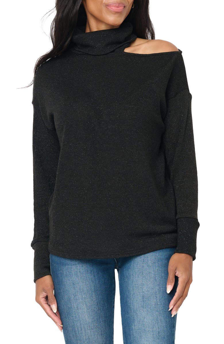 GIBSONLOOK Metallic One Shoulder Sweater, Main, color, Black