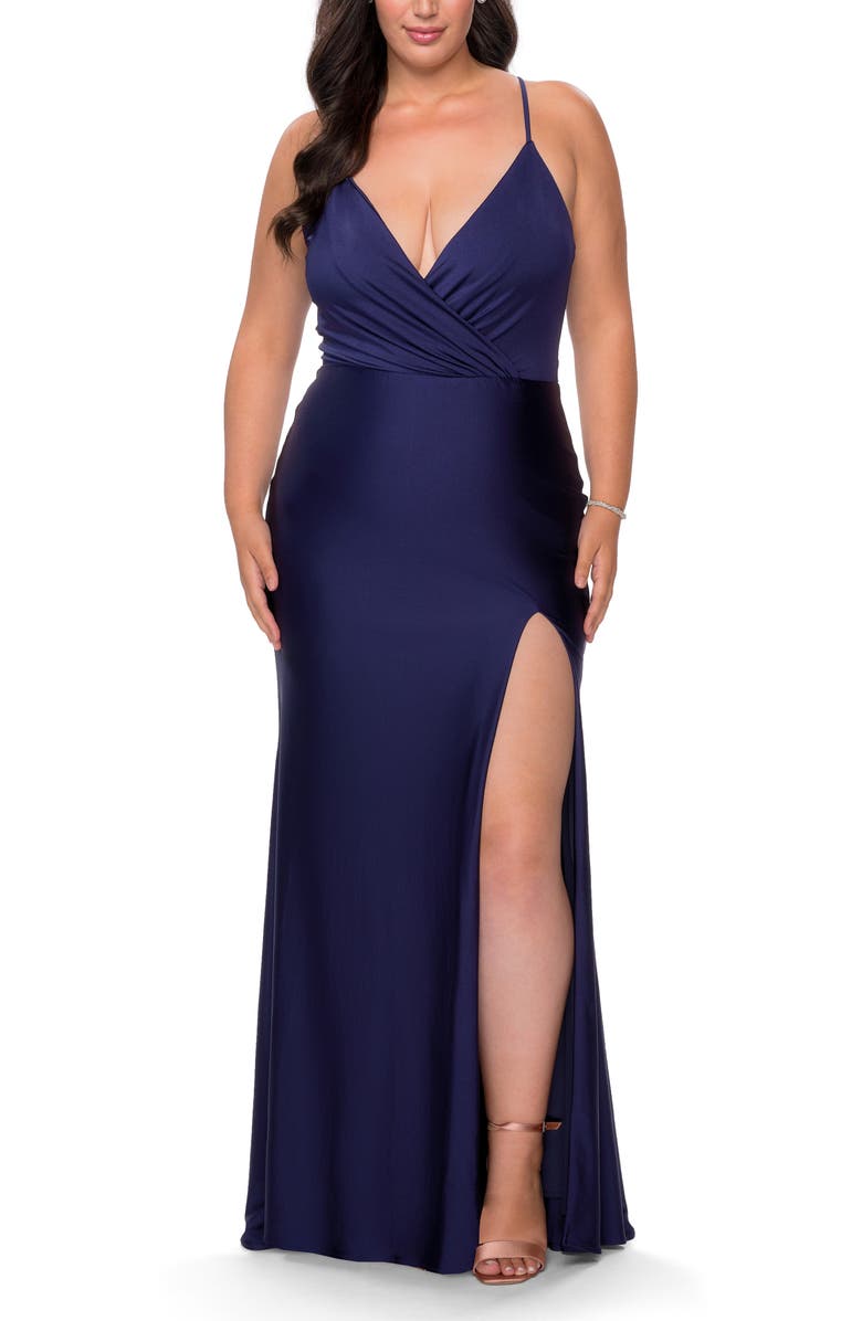 La Femme Jersey Sheath Gown, Main, color, 