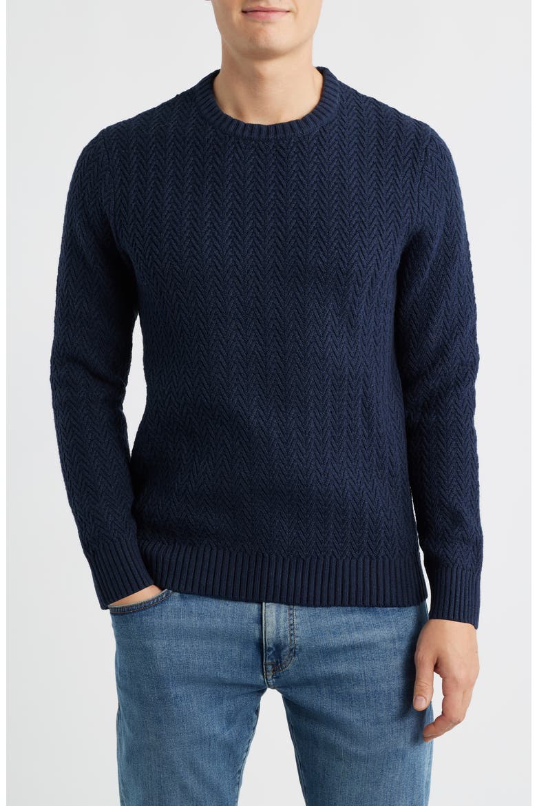 Ayr Herringbone Stitch Cotton & Wool Blend Sweater, Main, color, NAVY