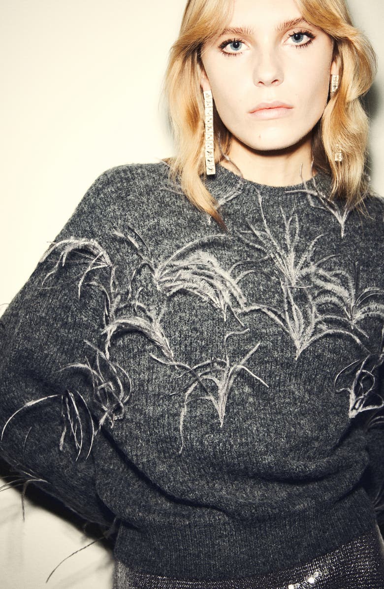 MANGO Feather Detail Sweater, Alternate, color, Medium Heather Grey