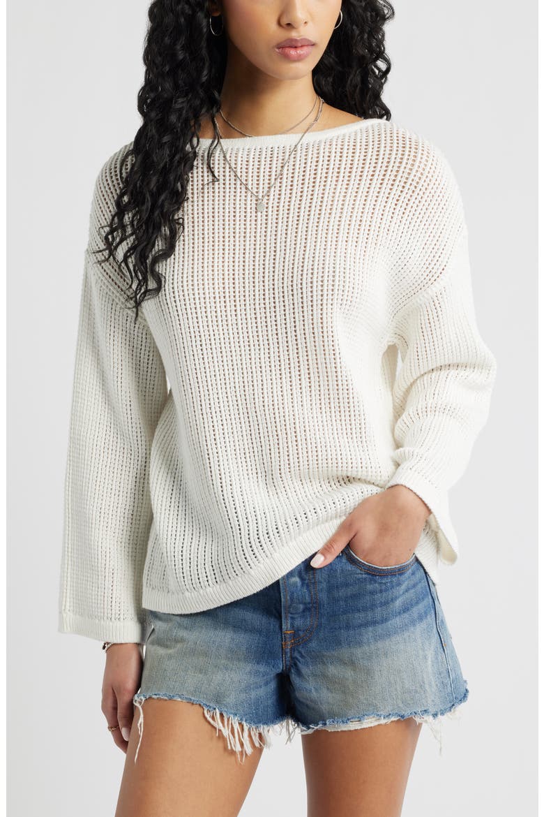 Cotton Open Stitch Sweater, Main, color, IVORY