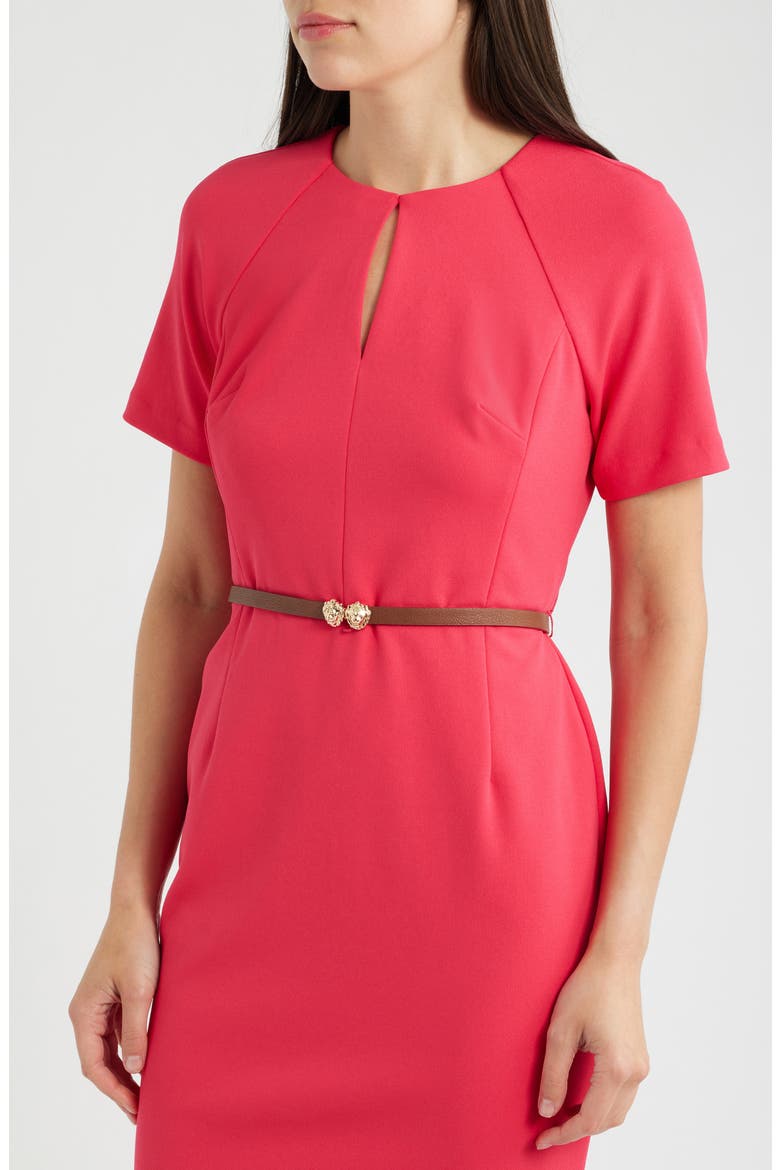 Keyhole Belted Sheath Dress, Alternate, color, GRENADINE