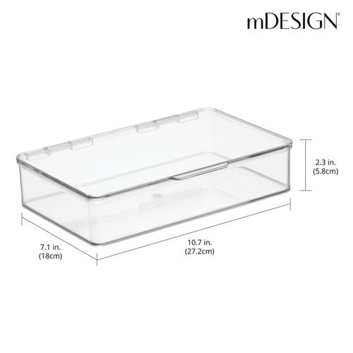 Mdesign Plastic Bath Stacking Storage Organizer Box, Hinged Lid, 8 Pack In Transparent