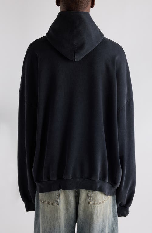 Balenciaga Large Fit Graphic Hoodie In Faded Washed Black