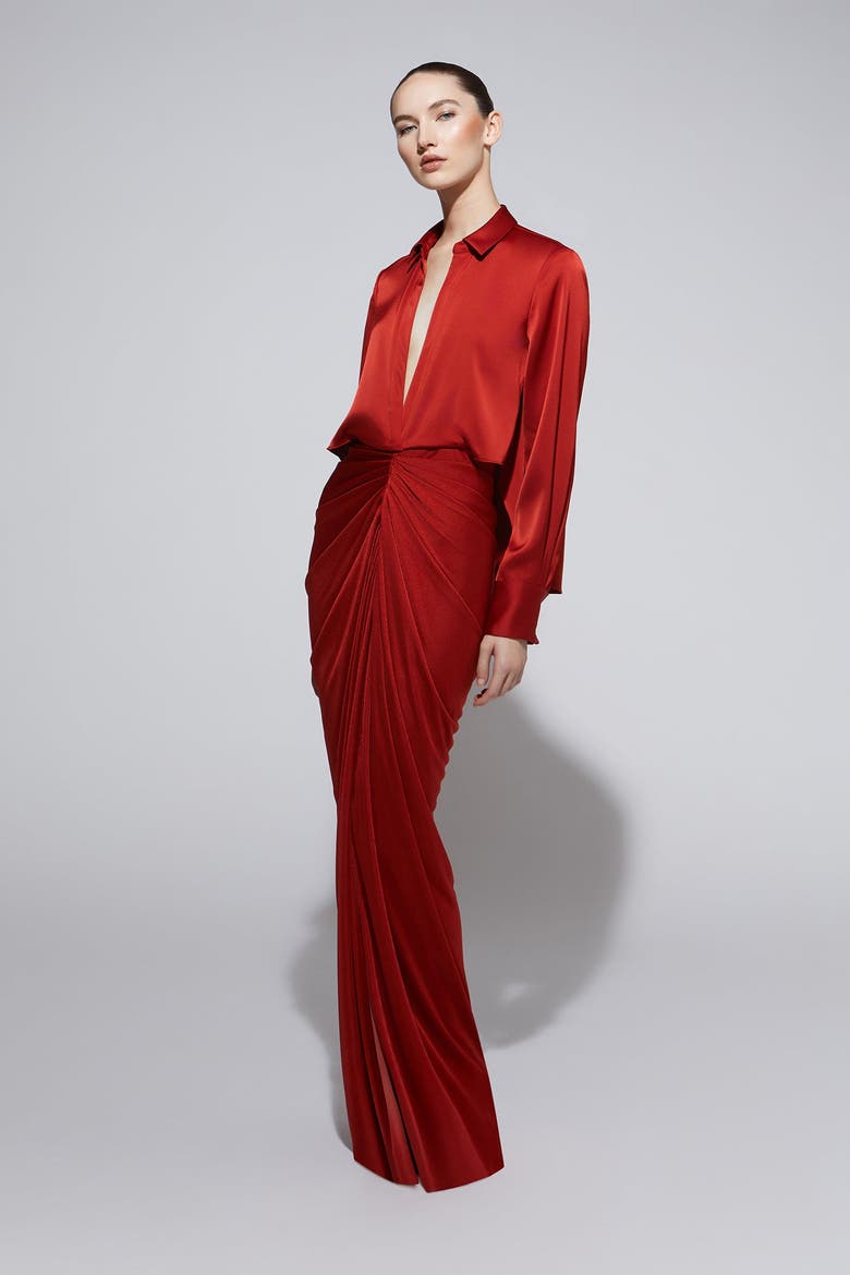 Katrine Jersey And Satin Gown, Alternate, color, Auburn