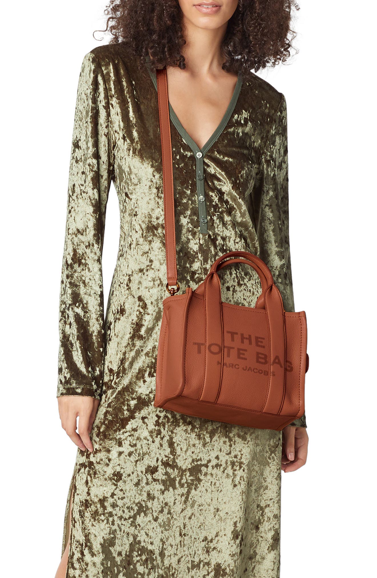 The Leather Small Tote Bag, Alternate, color, ARGAN OIL