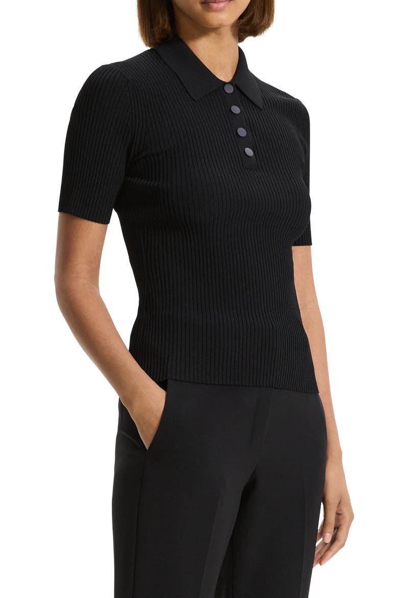 Rib Sweater Polo, Alternate, color, BLACK