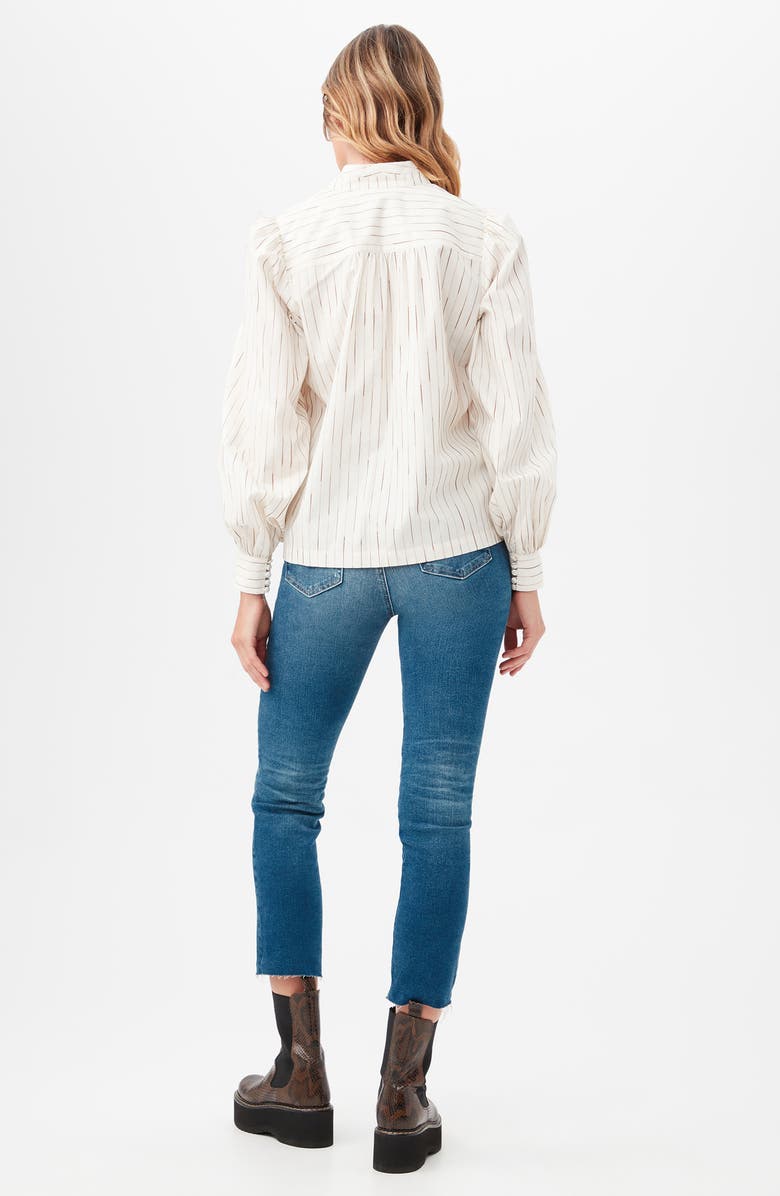 Trina Turk Sisi Stripe Long Sleeve Silk & Cotton Blend Shirt, Alternate, color, White/ Camel