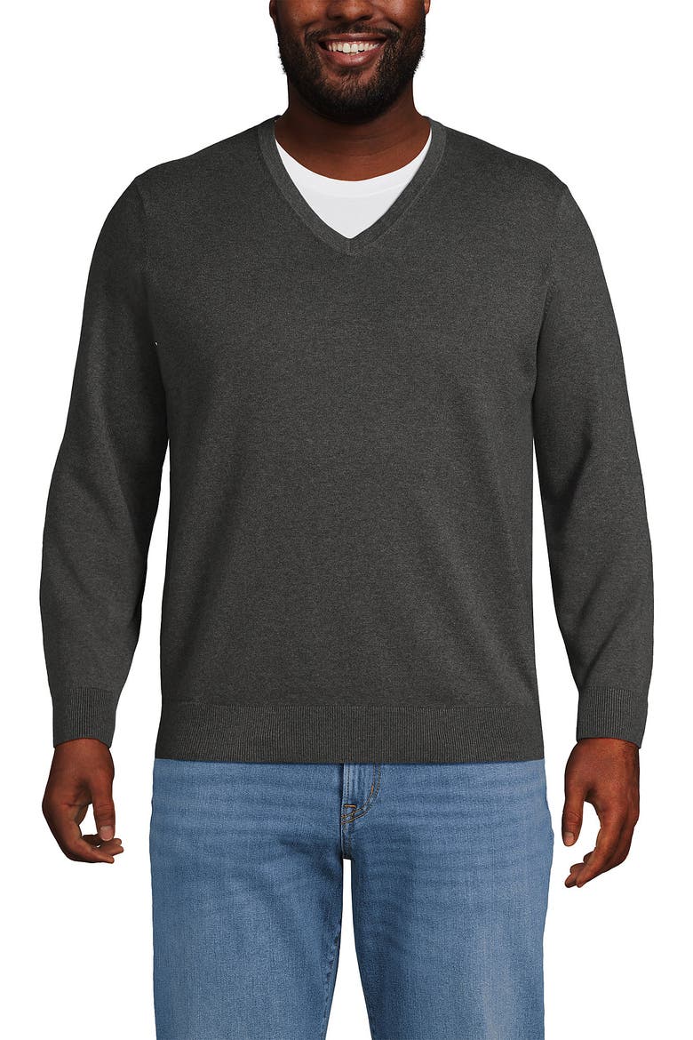Fine Gauge Cotton V Neck Sweater, Alternate, color, Charcoal Heather