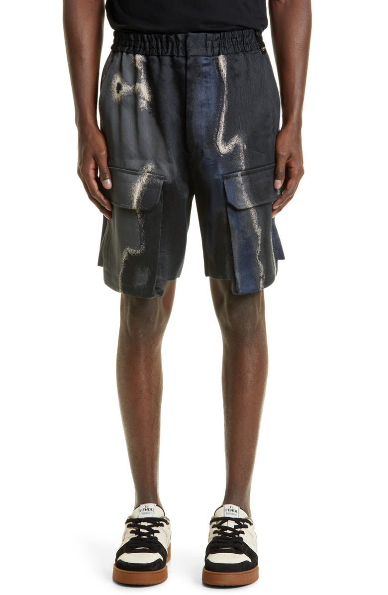 Fendi Men's Earth Print Linen, Cotton & Silk Cargo Shorts, Main, color,