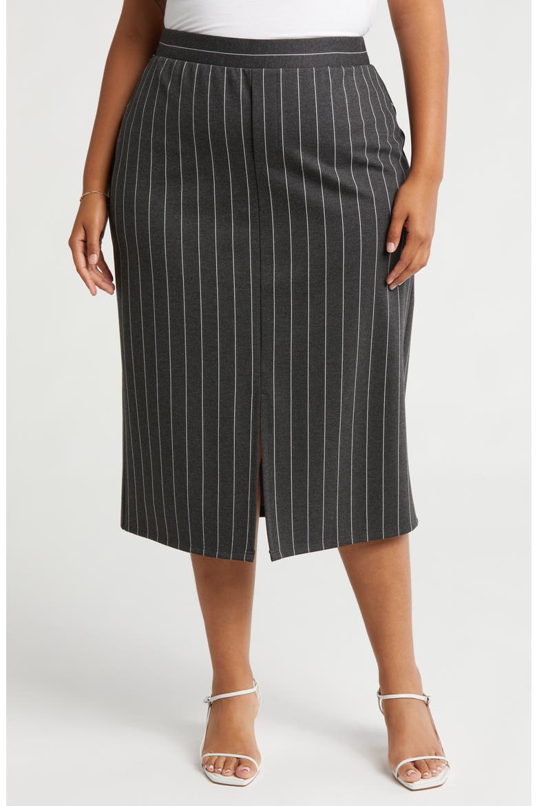 Kim Ponte Pencil Skirt, Main, color, CHARCOAL GREY/ WHITE PINSTRIPE