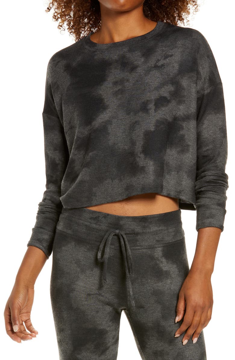 Beyond Yoga Brushed Up Print Long Sleeve Crop Top, Main, color, 
