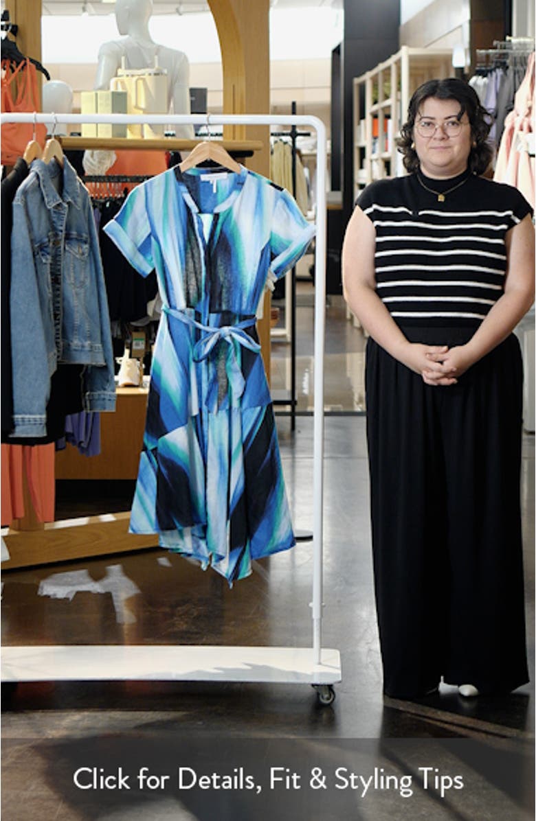 Print Tie Waist Linen Midi Dress, sales video thumbnail