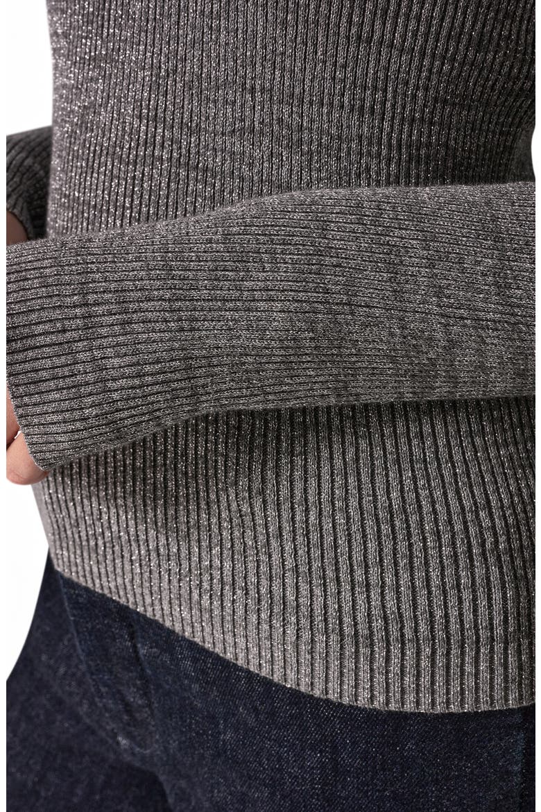 Metallic Rib Polo Sweater, Alternate, color, GREY/ SILVE