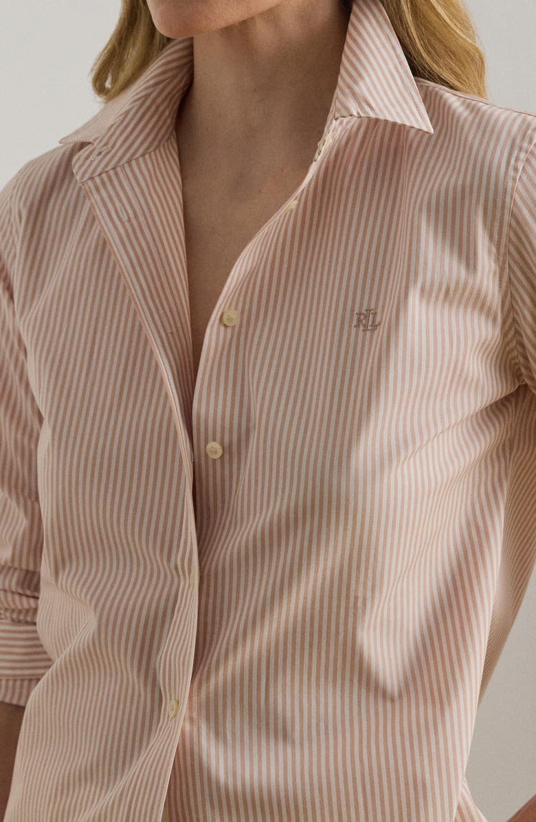 Lauren Ralph Lauren Stripe Stretch Cotton Button-Up Shirt, Alternate, color, Sunrise Blush Pink/ White