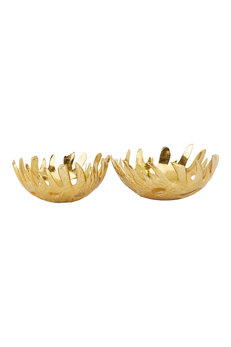 Goldtone Aluminum Contemporary Abstract Decorative Bowl - Set of 2, Main, color, GOLD