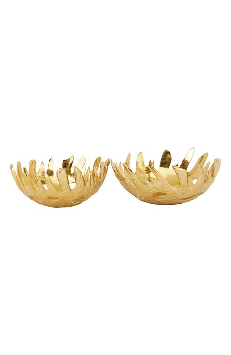 Goldtone Aluminum Contemporary Abstract Decorative Bowl - Set of 2