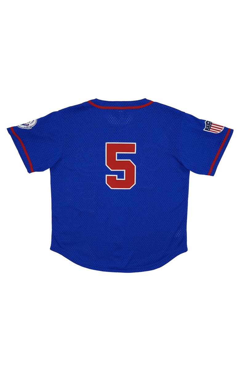 RINGS & CRWNS Men's Rings & Crwns #5 Royal Indianapolis Clowns Mesh Button-Down Replica Jersey, Alternate, color,