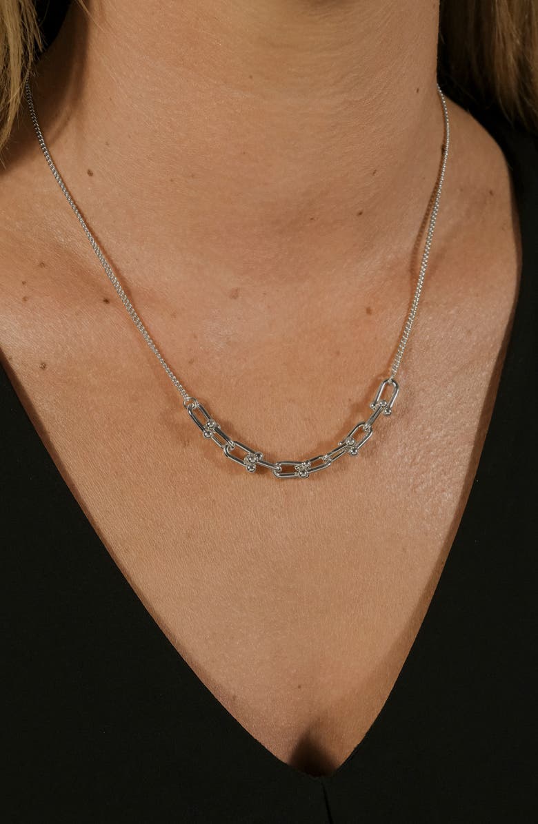 Sterling Forever Station Stirrup Link Chain Necklace, Alternate, color, Silver