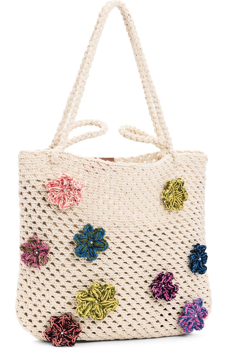 Desigual Floral Appliqué Open Knit Cotton Shoulder Bag, Alternate, color, Ivory Multi
