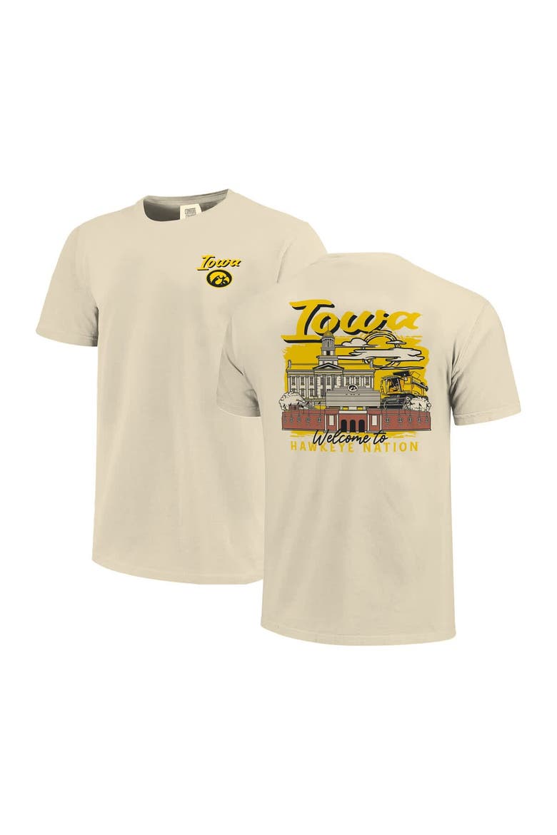 Men's Image One  Natural Iowa Hawkeyes Comfort Colors Hand-Drawn Campus Stack T-Shirt, Main, color, Natural