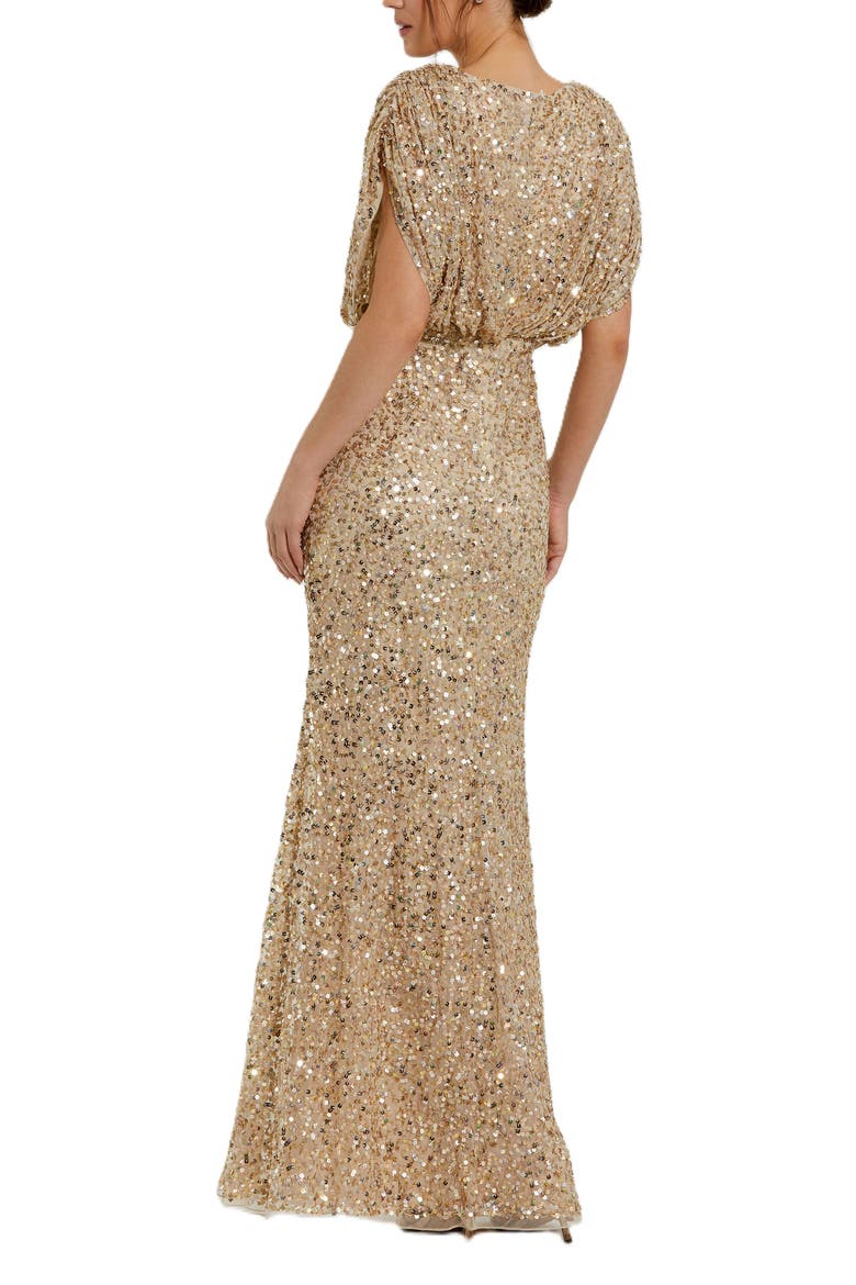 Draped Sleeve Sequin V-Neck Gown, Alternate, color, Nude Gold