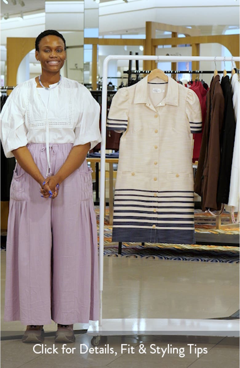 Stripe Trim Snap Front Shirtdress, sales video thumbnail