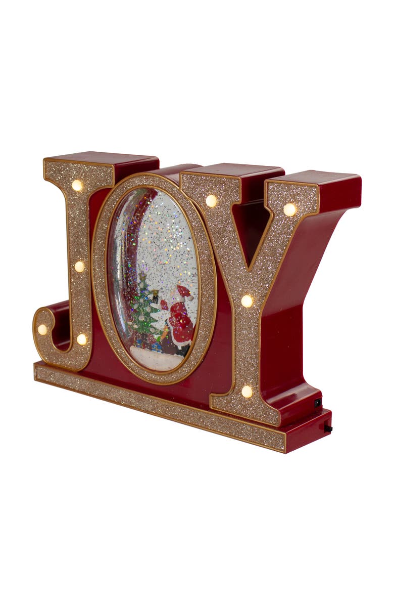 Northlight LED Lighted Joy Christmas Glitter Snow Globe - 11" - Red and Gold, Alternate, color, Red