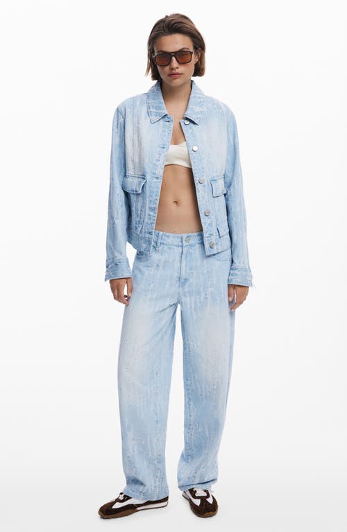 Desigual Distressed Stripe Wide Leg Jeans In Blue