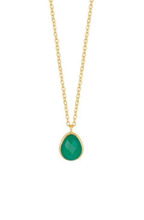 Wellness Faceted Green Agate Teardrop Pendant Necklace