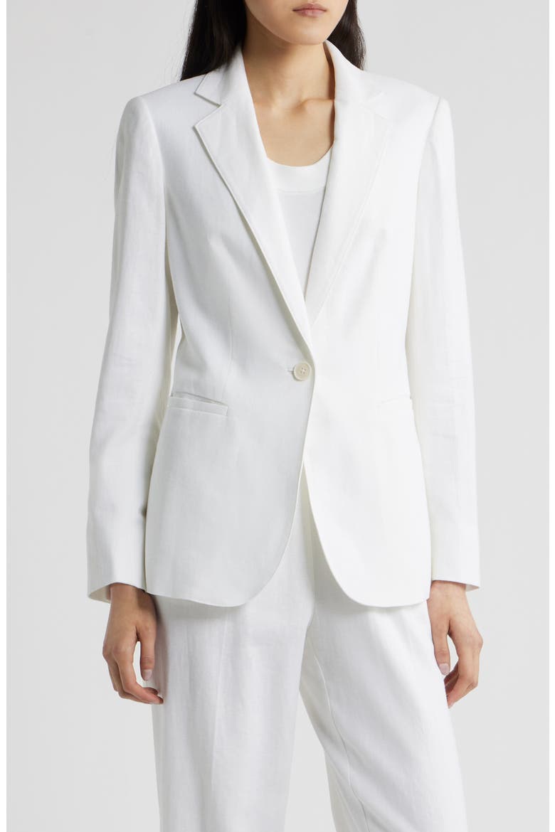 One-Button Linen Blend Blazer, Main, color, CRISP WHITE