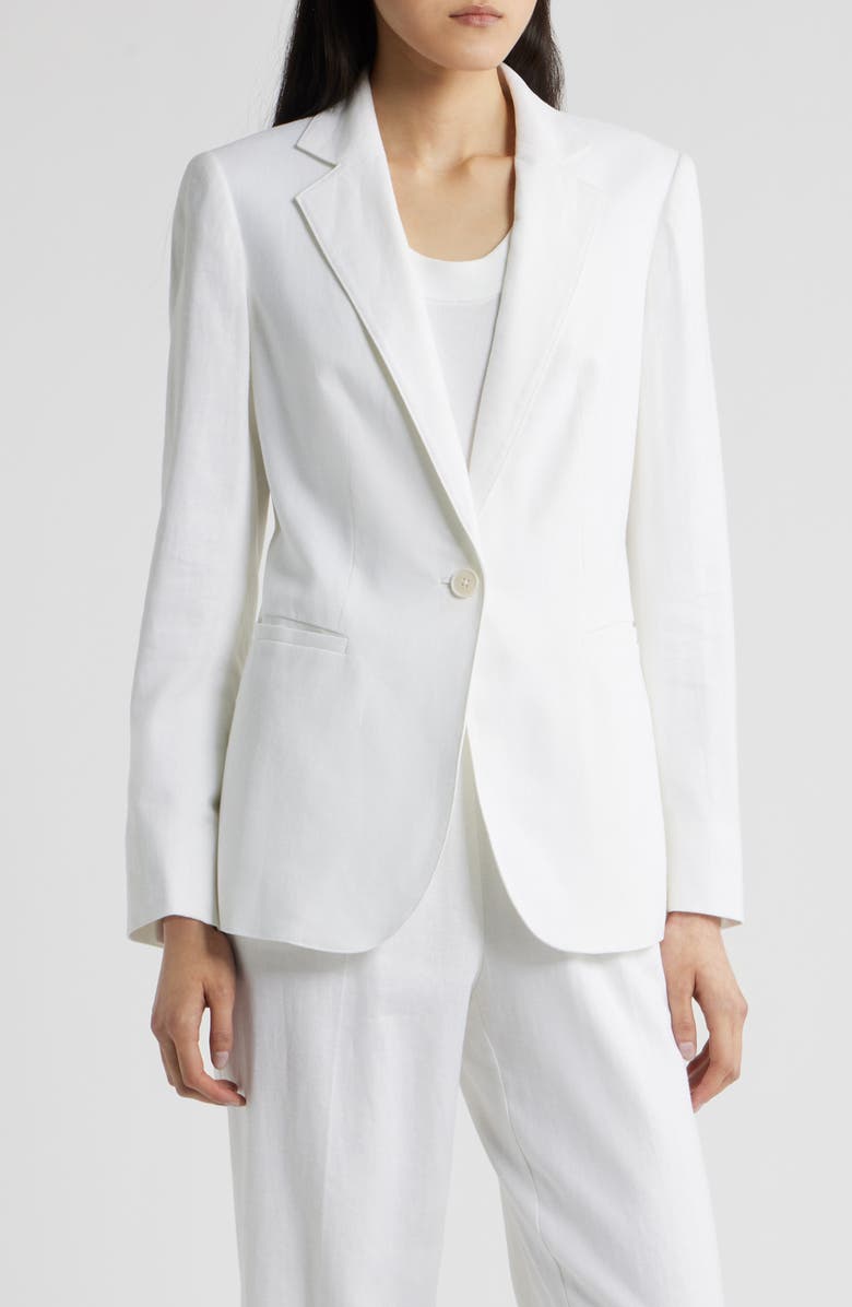 Anne Klein One-Button Linen Blend Blazer, Main, color, Crisp White
