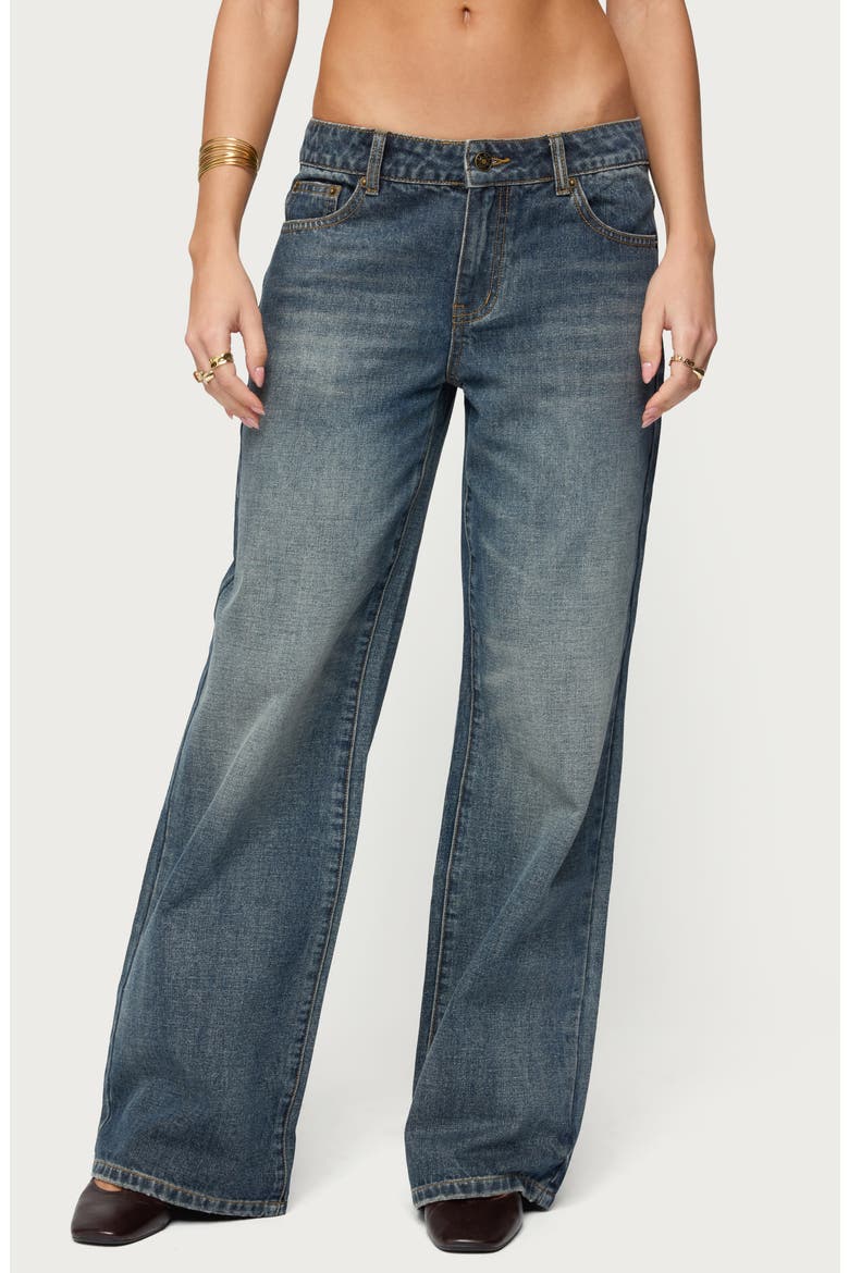 Della Scarf Waist Low Rise Baggy Wide Leg Jeans, Main, color, BLUE