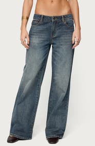EDIKTED Della Scarf Waist Low Rise Baggy Wide Leg Jeans