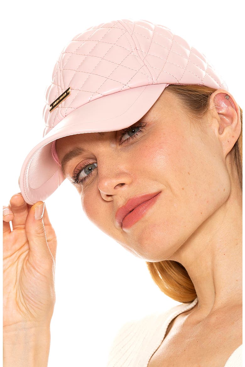 Diamond Quilted Pleather Baseball Cap, Alternate, color, PINK/ GOLD