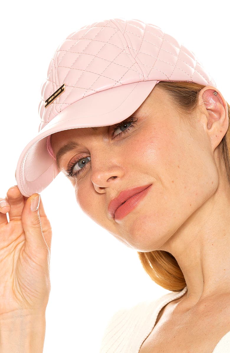 Alexia Admor Diamond Quilted Pleather Baseball Cap, Alternate, color, Pink/ Gold