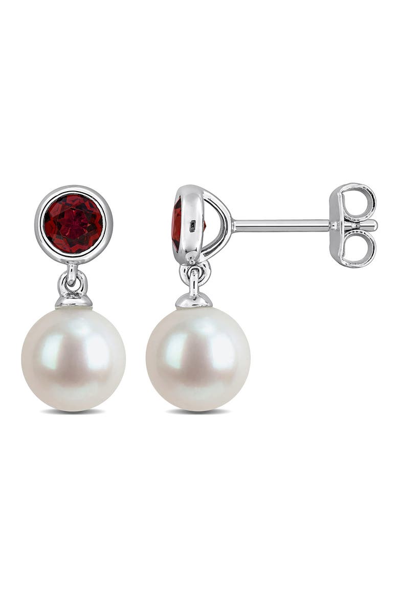 Semiprecious Stone & Cultured Pearl Drop Earrings, Main, color, RED