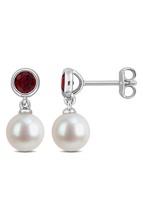 Semiprecious Stone & Cultured Pearl Drop Earrings