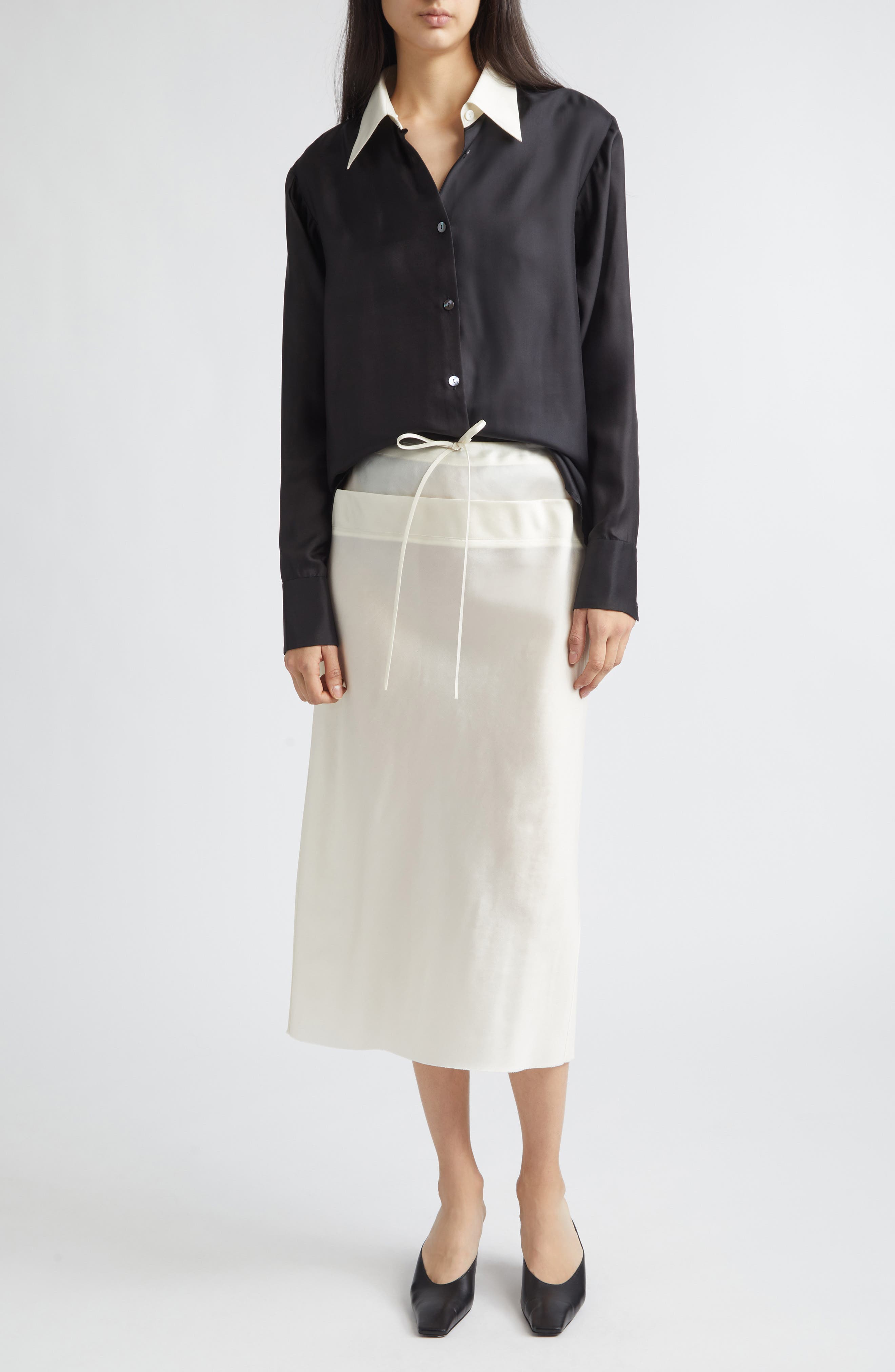 Chiu Silk Satin Drawstring Column Skirt - image 2