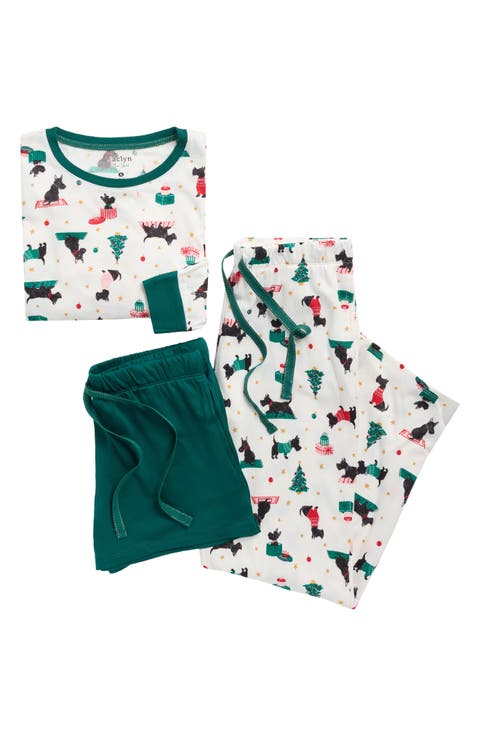 Holiday Long Sleeve Top, Shorts & Pants Pajamas
