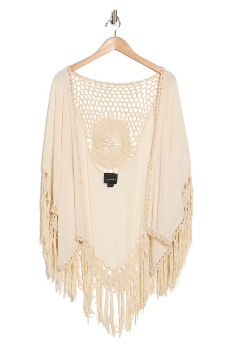 Open Knit Fringe Trim Ruana, Alternate, color, NATURAL