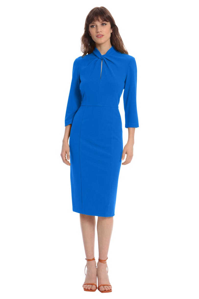 Crepe Three-Quarter Sleeve Sheath Dress, Alternate, color, OCEAN BLUE