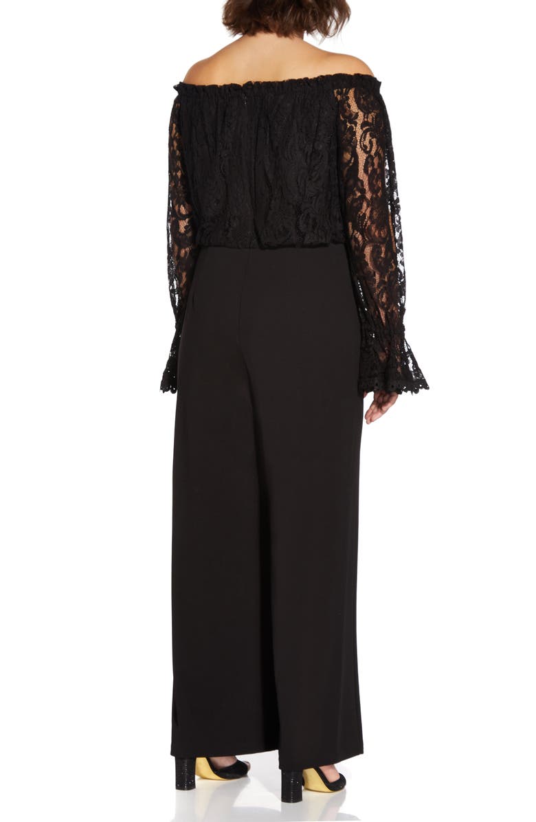 Adrianna Papell Off the Shoulder Lace & Crepe Jumpsuit, Alternate, color, 