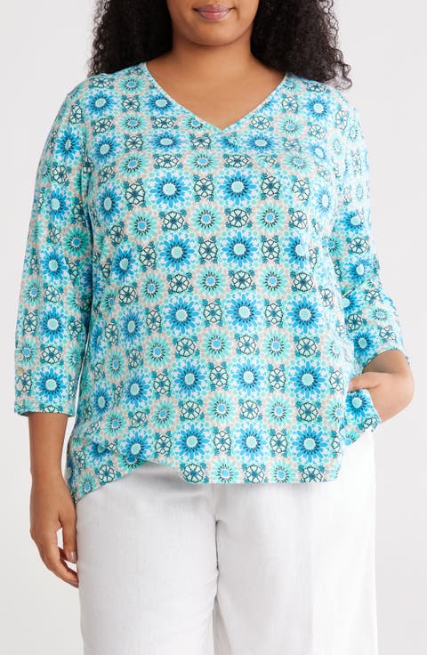 Surplice V-Neck Stretch Cotton Top (Plus)