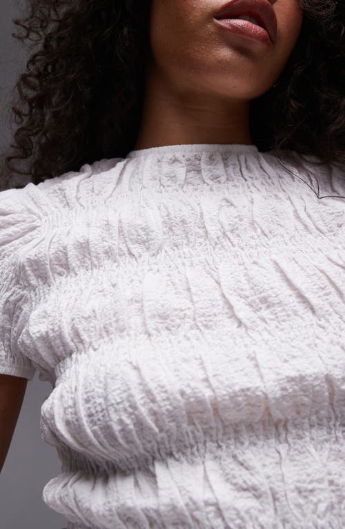 Topshop Bubble Texture Shirred Crop Top In White