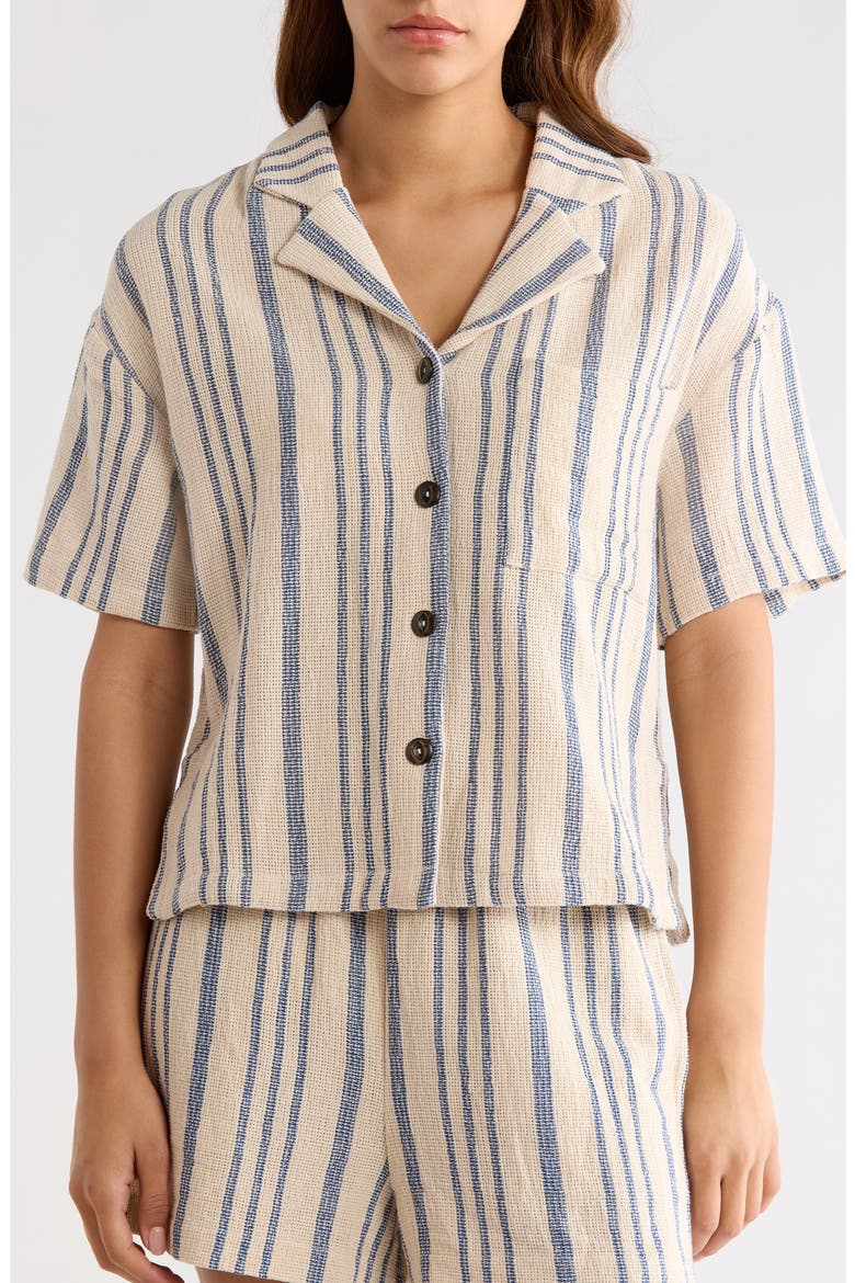Knit Short Sleeve Button-Up Cover-Up Shirt, Alternate, color, BLUE STRIPE