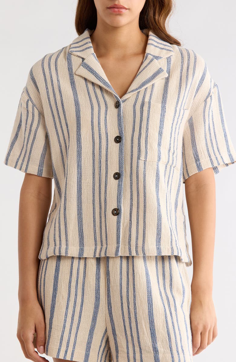 Elan Knit Short Sleeve Button-Up Cover-Up Shirt, Alternate, color, Blue Stripe